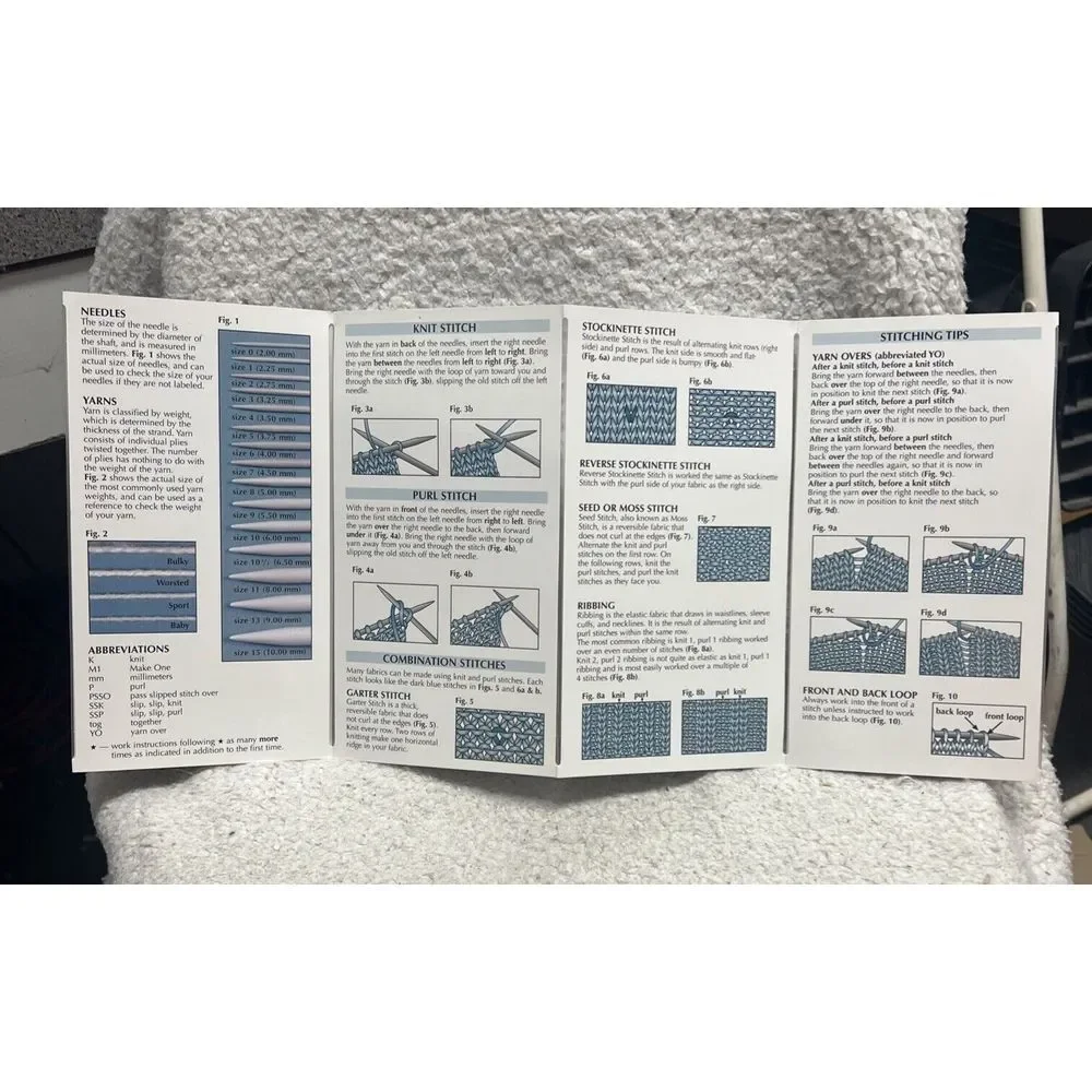 Laminated Pocket Guide -Knitting Reference Fold Out - By‎ Leisure Arts - VG